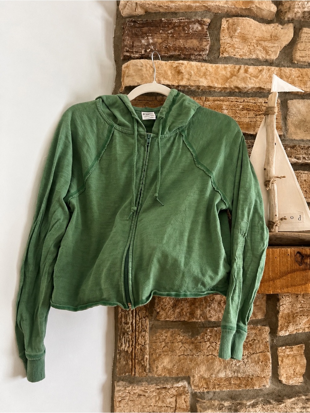 PINK by Victoria Secret Green Zip-Up Hooded Sweater -